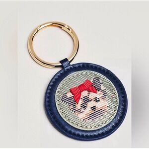 Anthropologie Needlepoint Bag Charm Dog Yorkie cottagecore new nwt blue gold